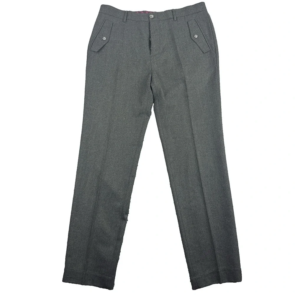 Hickey Mens Wool Dress Pants 35 Brown Heather Wool Trouser Classic Button Fly